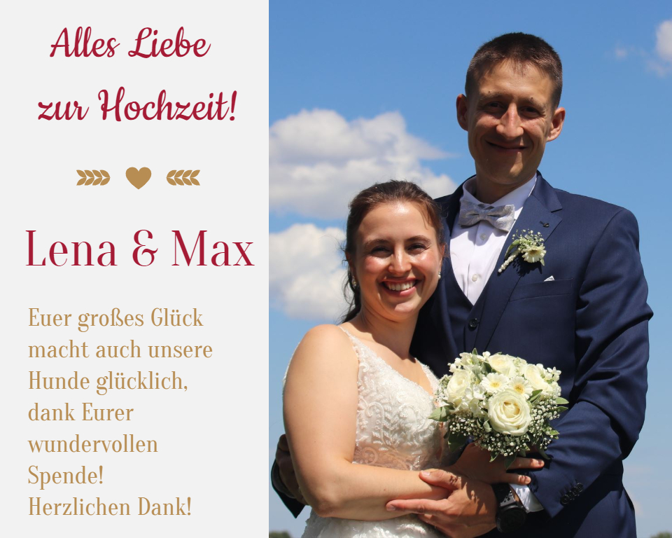 1.000,- € Spende von Hochzeitspaar Lena & Max